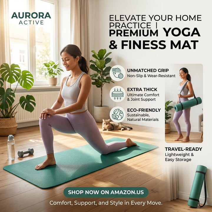 Portable Thick Yoga Mat, Soft Cushion Exercise Mat, Non-Slip Fitness Mat for Stretching, Body Training and Daily Home Workout